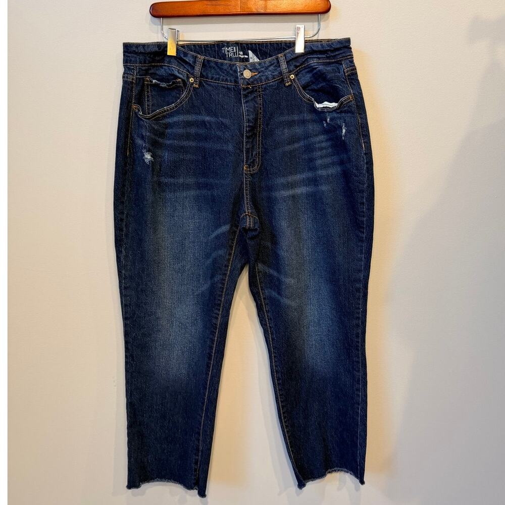 Time and Tru Womens Moms style High Rise Cropped Jeans Dark Wash Raw Hem Size 18